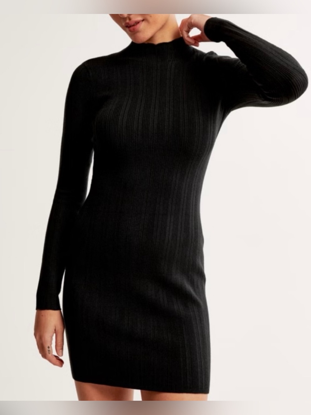 Abercrombie & Fitch Black Ribbed Mock Neck Mini Dress